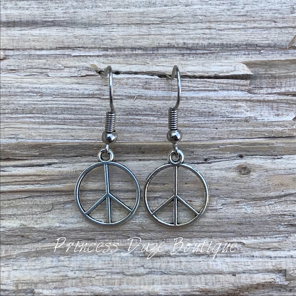 Silver Peace Sign Dangle Earrings
